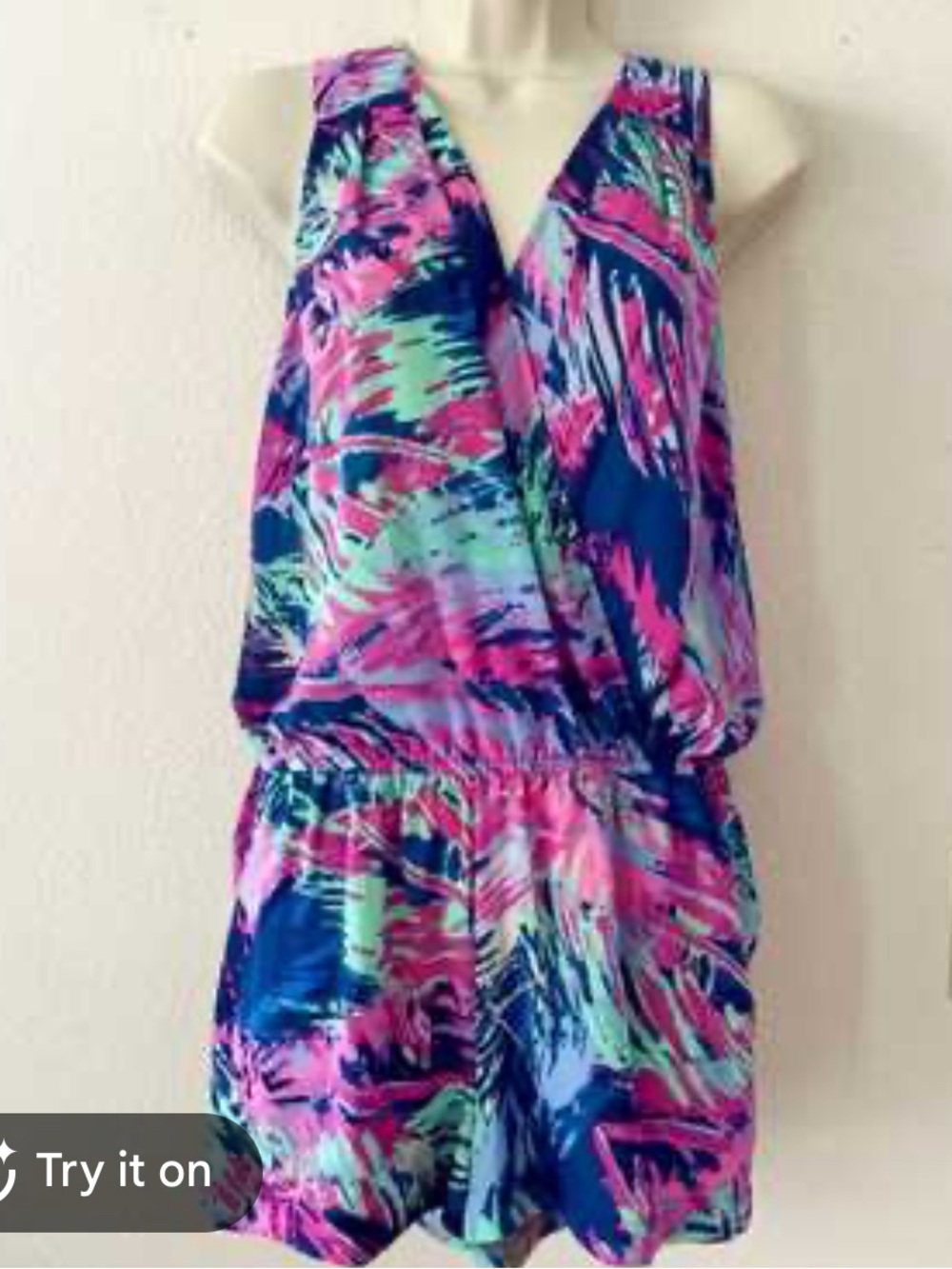 BCBG MAXAZRIA Multicolor Tropical Print Romper - Blue/Pink